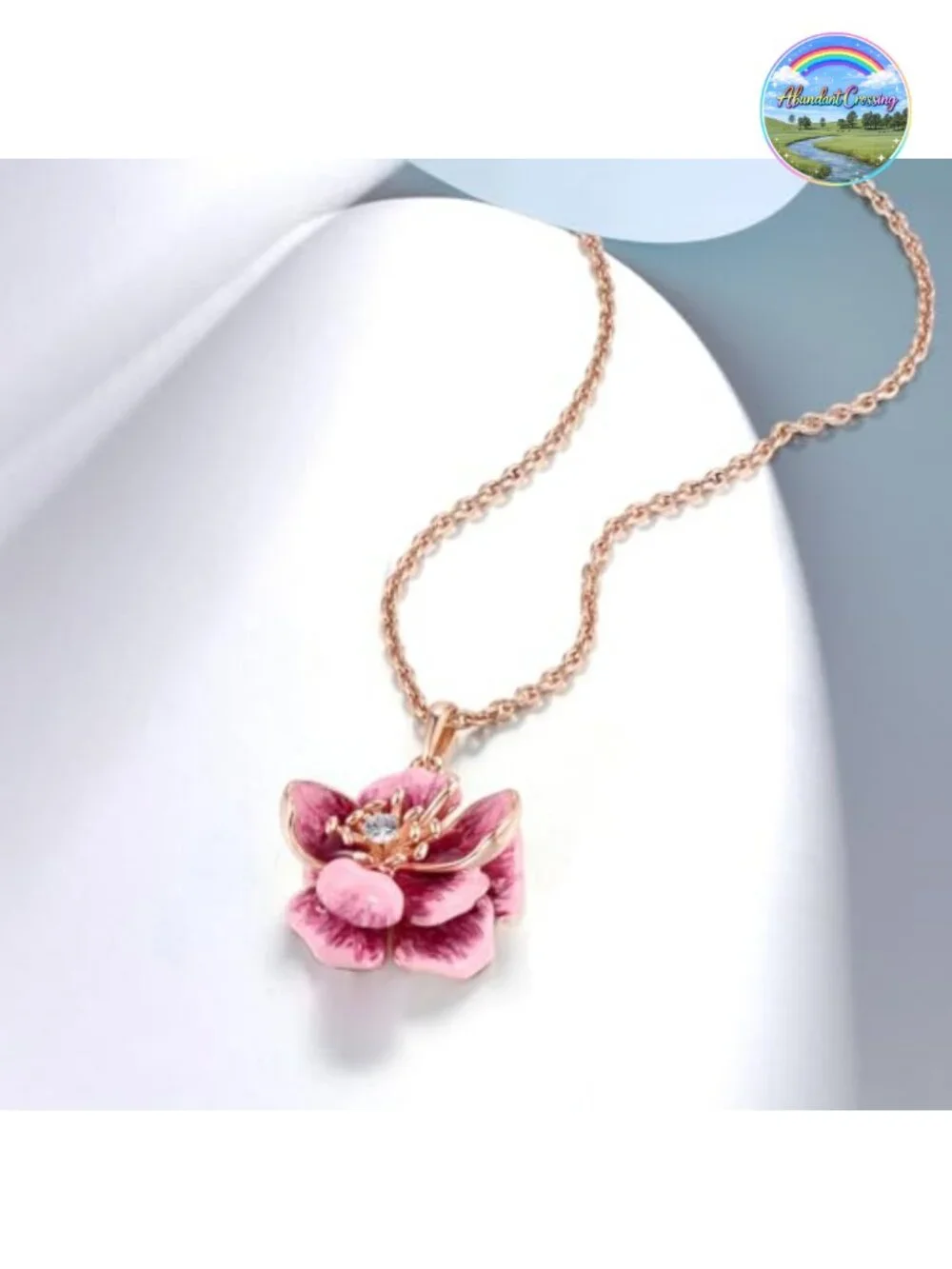 925 Sterling Silver Handmade Enamel Peony Flower Pendant with Cubic Zirconia